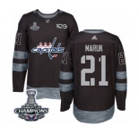 Men Adidas Washington Capitals #21 Dennis Maruk Authentic Black 1917-2017 100th Anniversary 2018 Stanley Cup Final Champions NHL Jersey