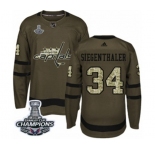 Men Adidas Washington Capitals #34 Jonas Siegenthaler Authentic Green Salute to Service 2018 Stanley Cup Final Champions NHL Jersey