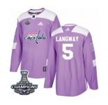 Men Adidas Washington Capitals #5 Rod Langway Authentic Purple Fights Cancer Practice 2018 Stanley Cup Final Champions NHL Jersey