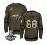 Men Adidas Washington Capitals #68 Jaromir Jagr Authentic Green Salute to Service 2018 Stanley Cup Final Champions NHL Jersey