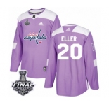 Men's Adidas Washington Capitals #20 Lars Eller Authentic Purple Fights Cancer Practice 2018 Stanley Cup Final NHL Jersey