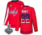 Men's Adidas Washington Capitals #22 Madison Bowey Authentic Red USA Flag Fashion 2018 Stanley Cup Final NHL Jersey