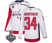 Men's Adidas Washington Capitals #34 Jonas Siegenthaler Authentic White Away 2018 Stanley Cup Final NHL Jersey