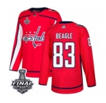 Men's Adidas Washington Capitals #83 Jay Beagle Authentic Red Home 2018 Stanley Cup Final NHL Jersey