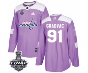 Men's Adidas Washington Capitals #91 Tyler Graovac Authentic Purple Fights Cancer Practice 2018 Stanley Cup Final NHL Jersey