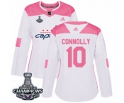 Women Adidas Washington Capitals #10 Brett Connolly Authentic White Pink Fashion 2018 Stanley Cup Final Champions NHL Jersey