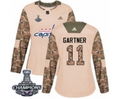 Women Adidas Washington Capitals #11 Mike Gartner Authentic Camo Veterans Day Practice 2018 Stanley Cup Final Champions NHL Jersey