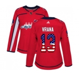 Women Adidas Washington Capitals #13 Jakub Vrana Authentic Red USA Flag Fashion NHL Jersey