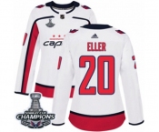 Women Adidas Washington Capitals #20 Lars Eller Authentic White Away 2018 Stanley Cup Final Champions NHL Jersey