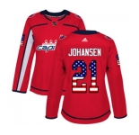 Women Adidas Washington Capitals #21 Lucas Johansen Authentic Red USA Flag Fashion NHL Jersey