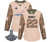 Women Adidas Washington Capitals #22 Madison Bowey Authentic Camo Veterans Day Practice 2018 Stanley Cup Final Champions NHL Jersey