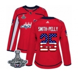 Women Adidas Washington Capitals #25 Devante Smith-Pelly Authentic Red USA Flag Fashion 2018 Stanley Cup Final Champions NHL Jersey