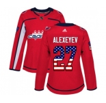 Women Adidas Washington Capitals #27 Alexander Alexeyev Authentic Red USA Flag Fashion NHL Jersey