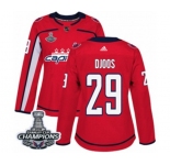 Women Adidas Washington Capitals #29 Christian Djoos Authentic Red Home 2018 Stanley Cup Final Champions NHL Jersey