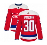 Women Adidas Washington Capitals #30 Ilya Samsonov Authentic Red Alternate NHL Jersey