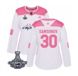 Women Adidas Washington Capitals #30 Ilya Samsonov Authentic White Pink Fashion 2018 Stanley Cup Final Champions NHL Jersey