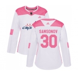 Women Adidas Washington Capitals #30 Ilya Samsonov Authentic White Pink Fashion NHL Jersey