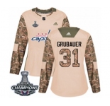 Women Adidas Washington Capitals #31 Philipp Grubauer Authentic Camo Veterans Day Practice 2018 Stanley Cup Final Champions NHL Jersey