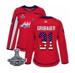 Women Adidas Washington Capitals #31 Philipp Grubauer Authentic Red USA Flag Fashion 2018 Stanley Cup Final Champions NHL Jersey