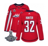 Women Adidas Washington Capitals #32 Dale Hunter Authentic Red Home 2018 Stanley Cup Final Champions NHL Jersey