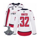 Women Adidas Washington Capitals #32 Dale Hunter Authentic White Away 2018 Stanley Cup Final Champions NHL Jersey