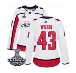 Women Adidas Washington Capitals #43 Tom Wilson Authentic White Away 2018 Stanley Cup Final Champions NHL Jersey