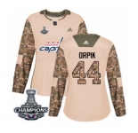 Women Adidas Washington Capitals #44 Brooks Orpik Authentic Camo Veterans Day Practice 2018 Stanley Cup Final Champions NHL Jersey
