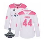 Women Adidas Washington Capitals #44 Brooks Orpik Authentic White Pink Fashion 2018 Stanley Cup Final Champions NHL Jersey