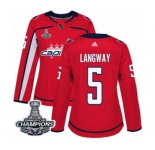 Women Adidas Washington Capitals #5 Rod Langway Authentic Red Home 2018 Stanley Cup Final Champions NHL Jersey