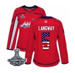 Women Adidas Washington Capitals #5 Rod Langway Authentic Red USA Flag Fashion 2018 Stanley Cup Final Champions NHL Jersey