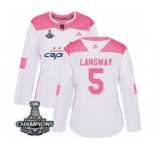 Women Adidas Washington Capitals #5 Rod Langway Authentic White Pink Fashion 2018 Stanley Cup Final Champions NHL Jersey