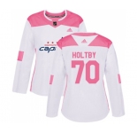 Women Adidas Washington Capitals #70 Braden Holtby Authentic White Pink Fashion NHL Jersey