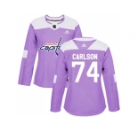 Women Adidas Washington Capitals #74 John Carlson Purple Authentic Fights Cancer Stitched NHL Jersey