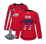 Women Adidas Washington Capitals #77 T.J. Oshie Authentic Red USA Flag Fashion 2018 Stanley Cup Final Champions NHL Jersey