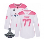 Women Adidas Washington Capitals #77 T.J. Oshie Authentic White Pink Fashion 2018 Stanley Cup Final Champions NHL Jersey