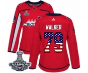 Women Adidas Washington Capitals #79 Nathan Walker Authentic Red USA Flag Fashion 2018 Stanley Cup Final Champions NHL Jersey