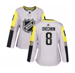 Women Adidas Washington Capitals #8 Alex Ovechkin Authentic Gray 2018 All-Star Metro Division NHL Jersey