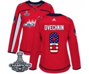 Women Adidas Washington Capitals #8 Alex Ovechkin Authentic Red USA Flag Fashion 2018 Stanley Cup Final Champions NHL Jersey