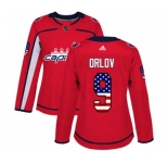 Women Adidas Washington Capitals #9 Dmitry Orlov Authentic Red USA Flag Fashion NHL Jersey
