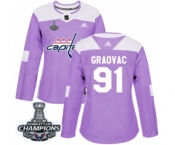 Women Adidas Washington Capitals #91 Tyler Graovac Authentic Purple Fights Cancer Practice 2018 Stanley Cup Final Champions NHL Jersey