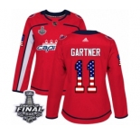 Women's Adidas Washington Capitals #11 Mike Gartner Authentic Red USA Flag Fashion 2018 Stanley Cup Final NHL Jersey