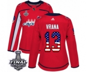 Women's Adidas Washington Capitals #13 Jakub Vrana Authentic Red USA Flag Fashion 2018 Stanley Cup Final NHL Jersey