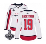 Women's Adidas Washington Capitals #19 Nicklas Backstrom Authentic White Away 2018 Stanley Cup Final NHL Jersey
