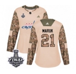 Women's Adidas Washington Capitals #21 Dennis Maruk Authentic Camo Veterans Day Practice 2018 Stanley Cup Final NHL Jersey