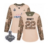 Women's Adidas Washington Capitals #22 Madison Bowey Authentic Camo Veterans Day Practice 2018 Stanley Cup Final NHL Jersey