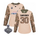 Women's Adidas Washington Capitals #30 Ilya Samsonov Authentic Camo Veterans Day Practice 2018 Stanley Cup Final NHL Jersey