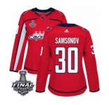 Women's Adidas Washington Capitals #30 Ilya Samsonov Authentic Red Home 2018 Stanley Cup Final NHL Jersey