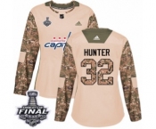 Women's Adidas Washington Capitals #32 Dale Hunter Authentic Camo Veterans Day Practice 2018 Stanley Cup Final NHL Jersey