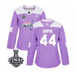 Women's Adidas Washington Capitals #44 Brooks Orpik Authentic Purple Fights Cancer Practice 2018 Stanley Cup Final NHL Jersey