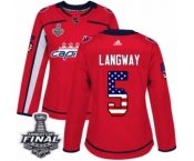 Women's Adidas Washington Capitals #5 Rod Langway Authentic Red USA Flag Fashion 2018 Stanley Cup Final NHL Jersey